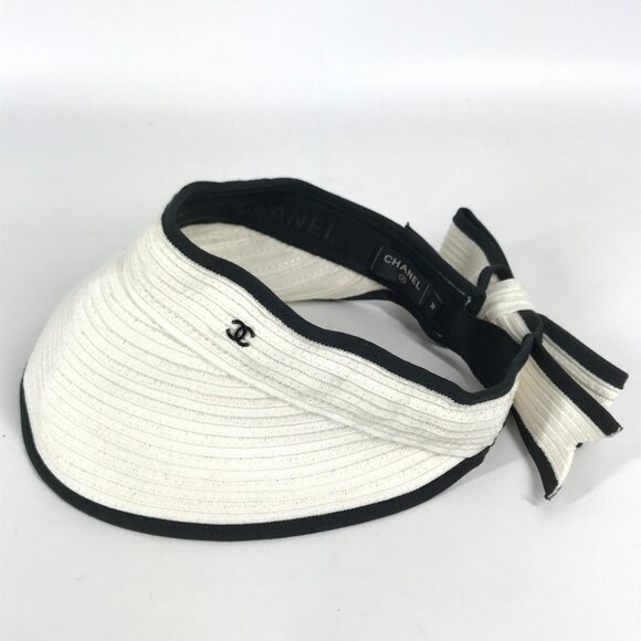 CHANEL 22P CC CC Mark Ribbon Ribbon hat Sun visor Raffia White - Picture 1 of 11